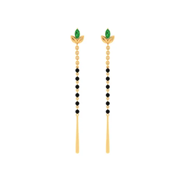 18k Gold Mangalsutra Earrings With Black And Green Stone From Online Exclusive