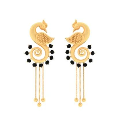 18k Peacock Shape Mangalsutra Gold Earrings With Black Stones From Online Exclusive