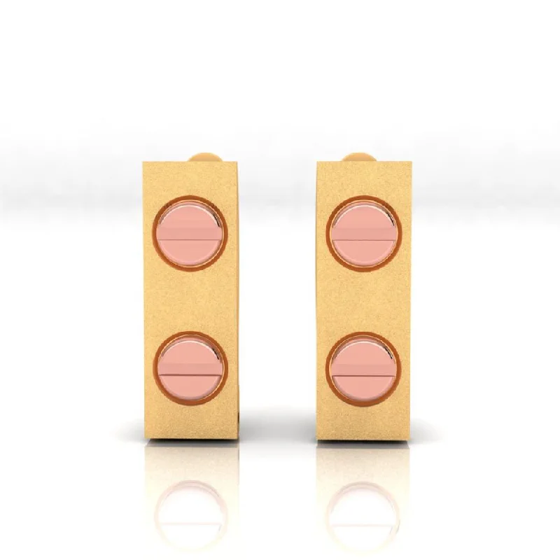 18k Rectangle Shaped Gold Earrings With Two Yellow Gold Coloured Dots