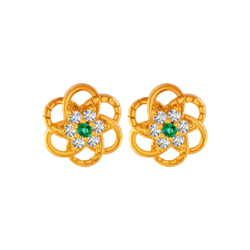 22KT Yellow Gold And American Diamond Stud Earrings For Women