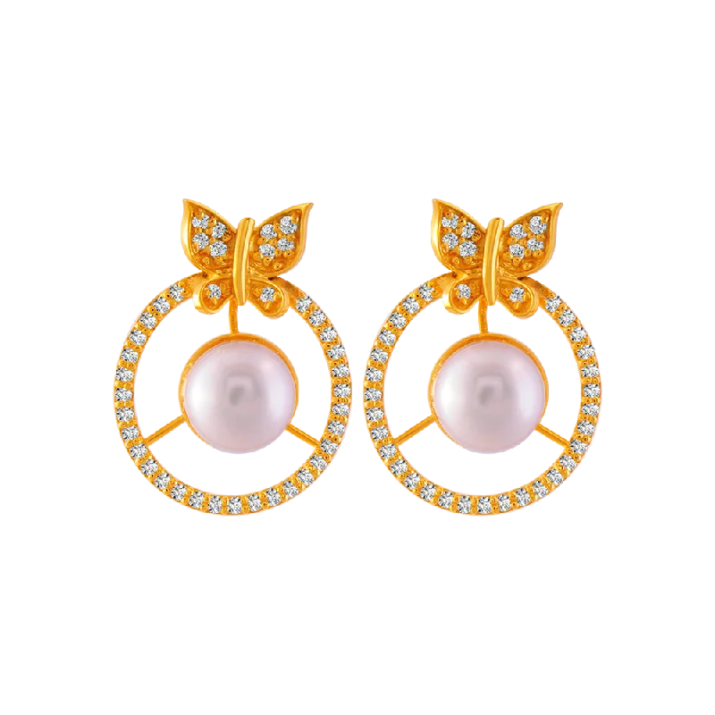 22KT Yellow Gold And American Diamond Stud Earrings For Women