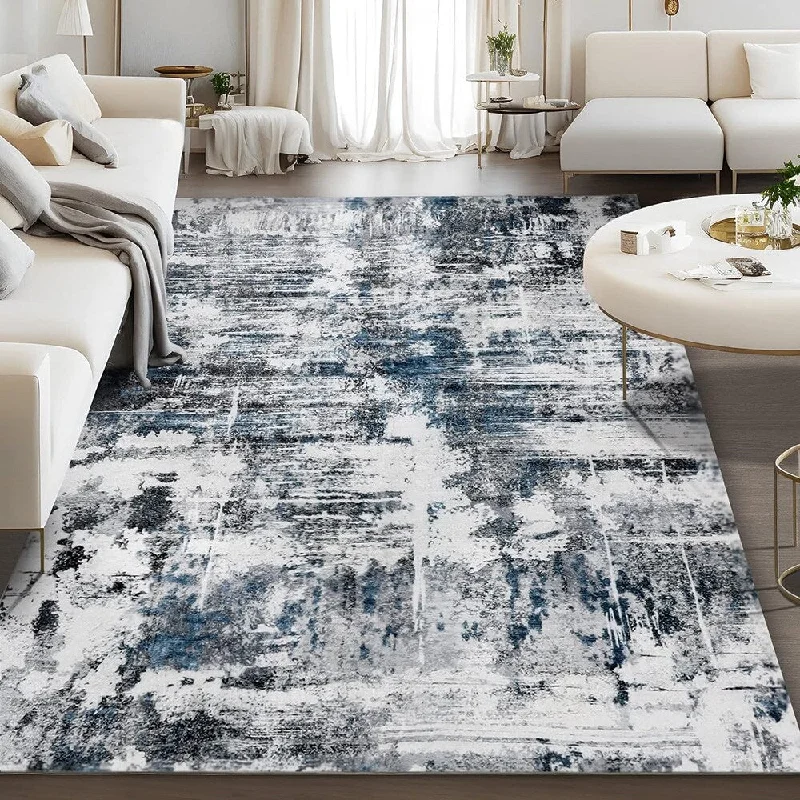 5x7 Indoor Soft Fluffy Rug Abstract Carpet Blue