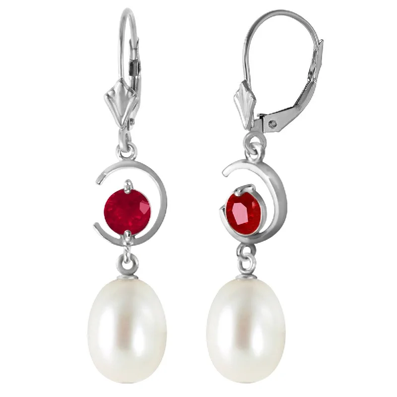 9 Carat 14K Solid White Gold Born To Just Be Ruby Pearl Earrings