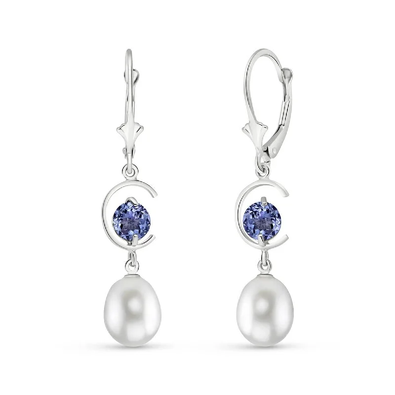 9 Carat 14K Solid White Gold Relate Tanzanite Pearl Earrings