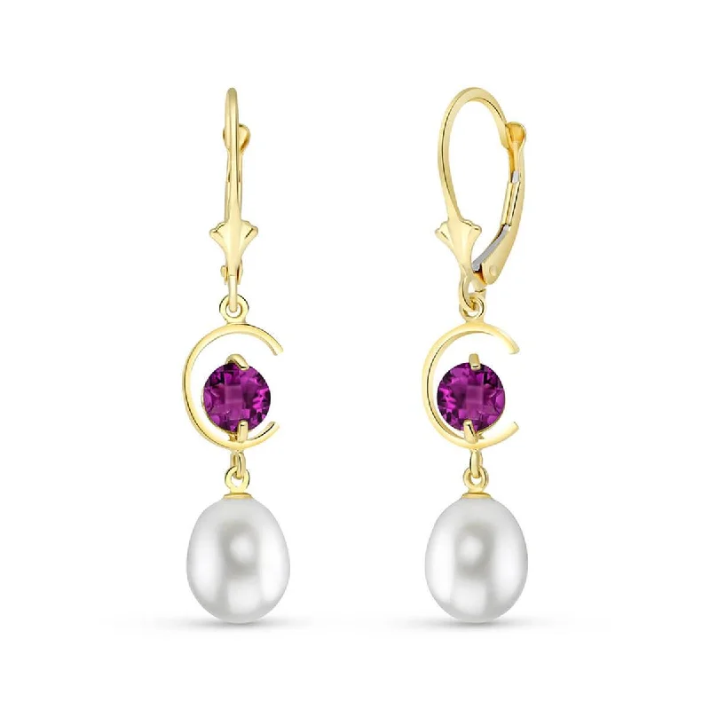 9 Carat 14K Solid Yellow Gold Moonstruck Amethyst Pearl Earrings