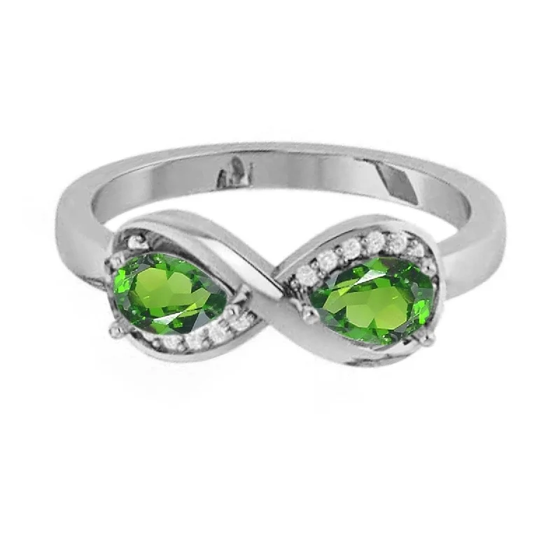 925 Sterling Silver Chrome Diopside and White Topaz Ring