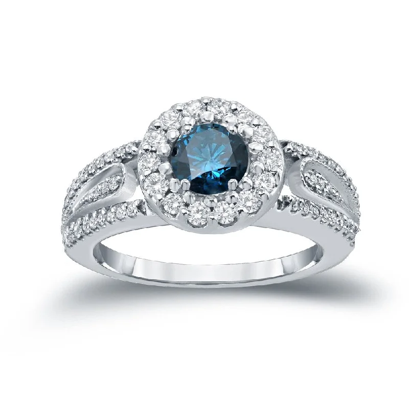 Auriya 1/2ctw Round Halo Blue Diamond Engagement Ring 14k Gold (H-I, I1-I2)