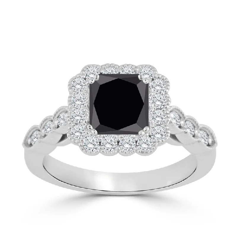 Auriya 14k Gold 1 1/2ctw Vintage Halo Princess-cut Black Diamond Engagement Ring (H-I, I1-I2)