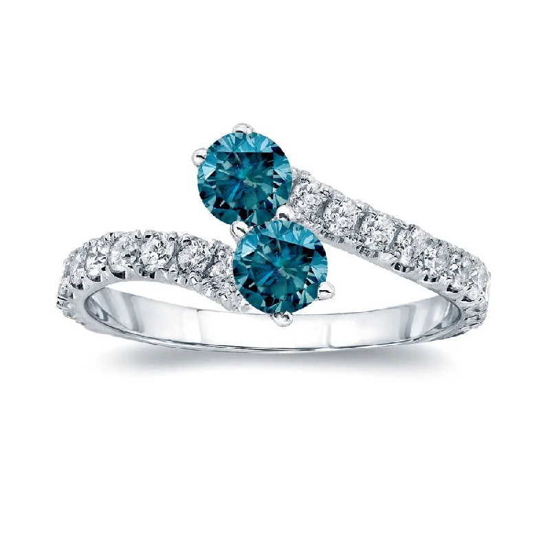 Auriya 14k Gold 1ctw Two-stone Blue Diamond Engagement Ring (H-I, I1-I2)