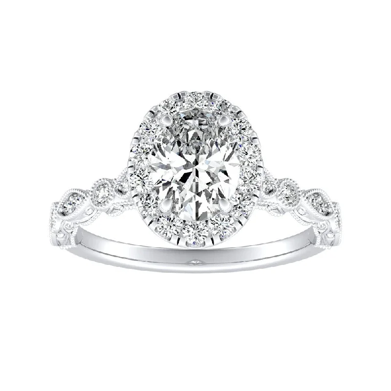 Auriya Platinum Vintage Oval-cut 7/8ctw Halo Diamond Engagement Ring