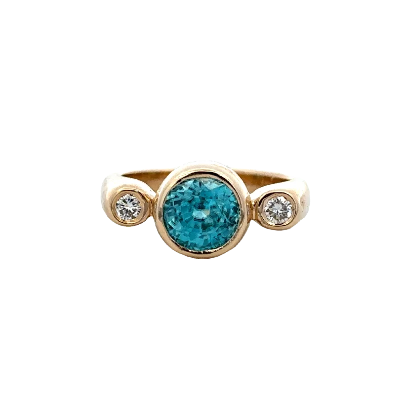 Blue Zircon and Diamond Ring