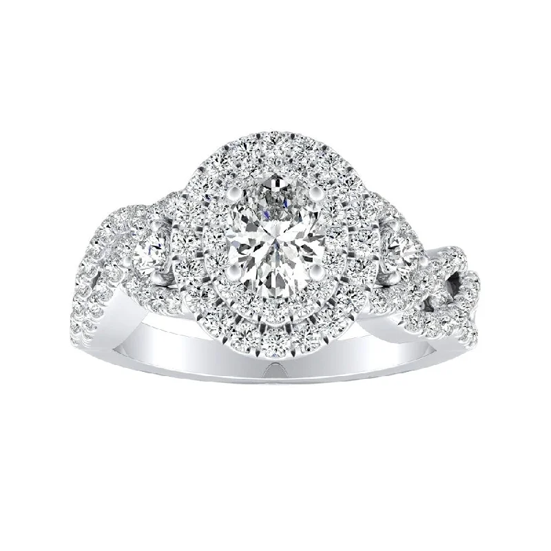 Braided Oval-cut 1 3/8ctw Double Halo Diamond Engagement Ring Platinum by Auriya