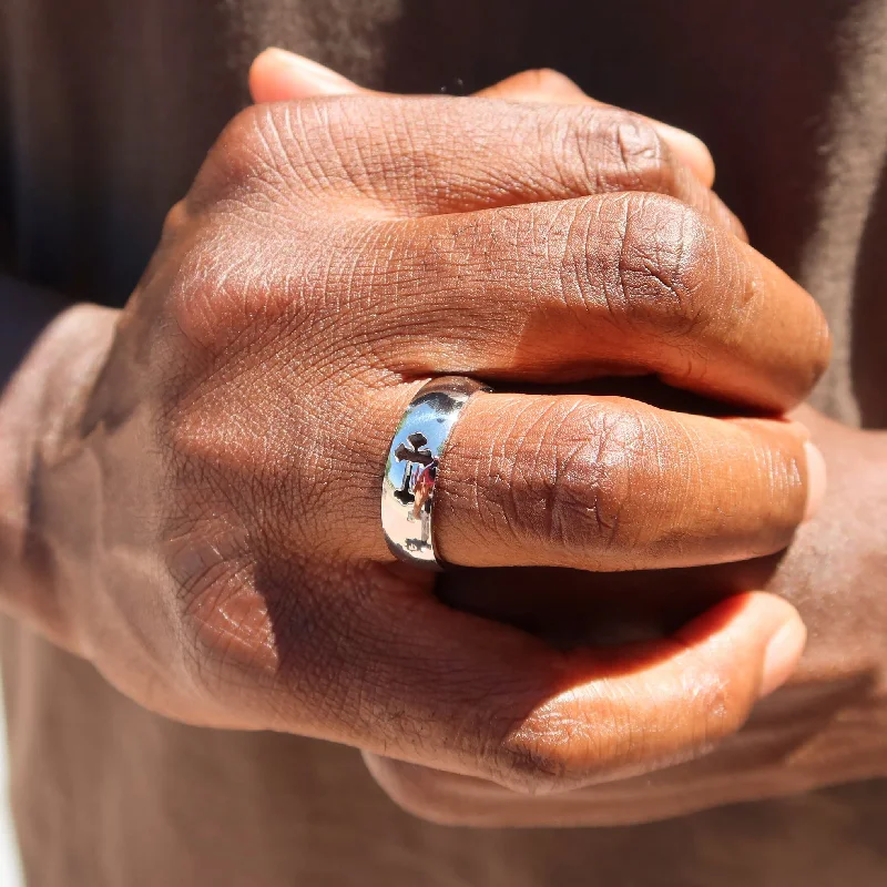 Cut-Out Cross Silver Men's Band Ring