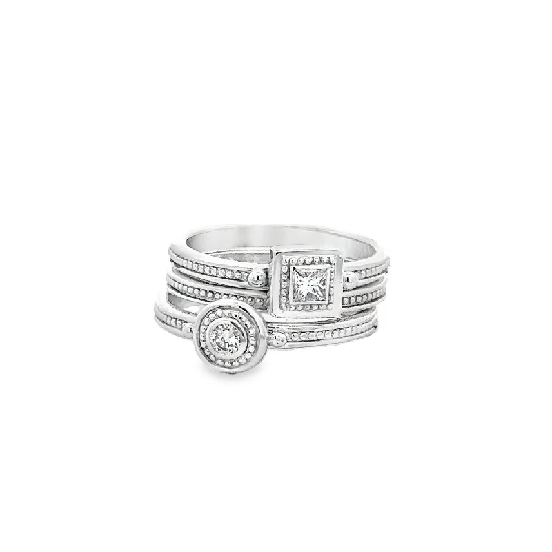 Designer H. Stern Stackable Diamond Rings in 18k White Gold