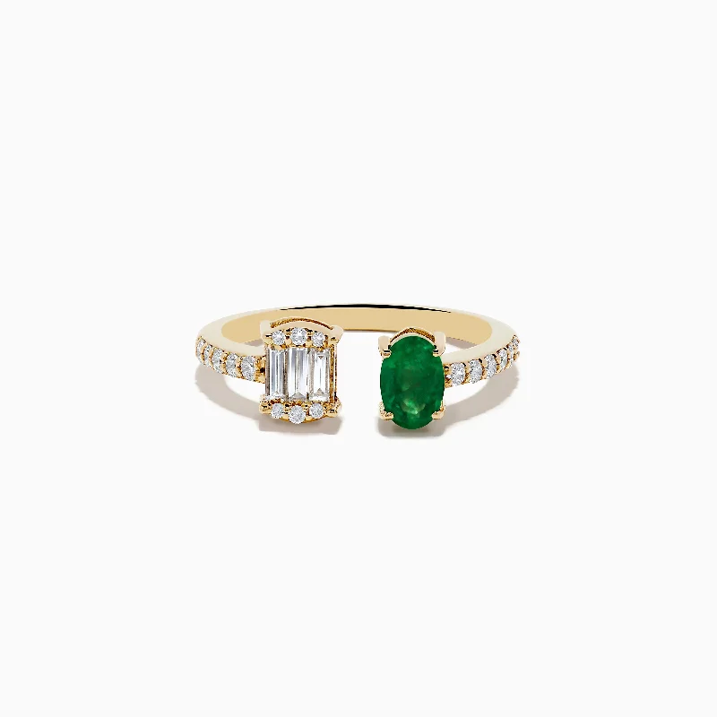 14K Yellow Gold Emerald and Diamond Toi Et Moi Ring