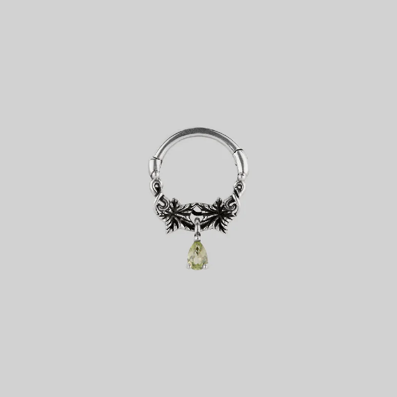 FERONIA. Peridot Droplet Septum - Silver