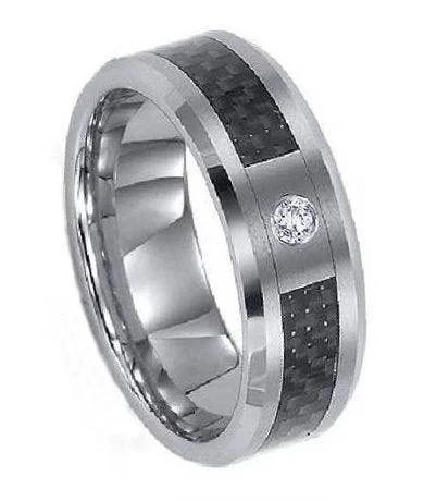 Titanium Ring With Carbon Fiber and CZ - 8mm