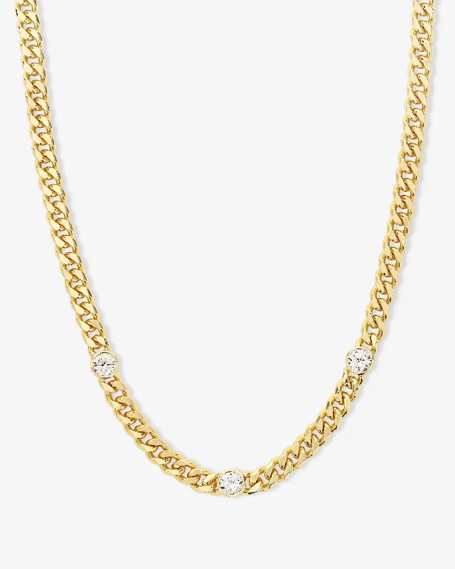 Julian Triple Diamond Necklace 18" - Gold|White Diamondettes