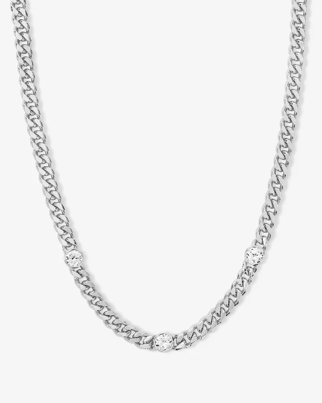 Julian Triple Diamond Necklace 18" - Silver|White Diamondettes