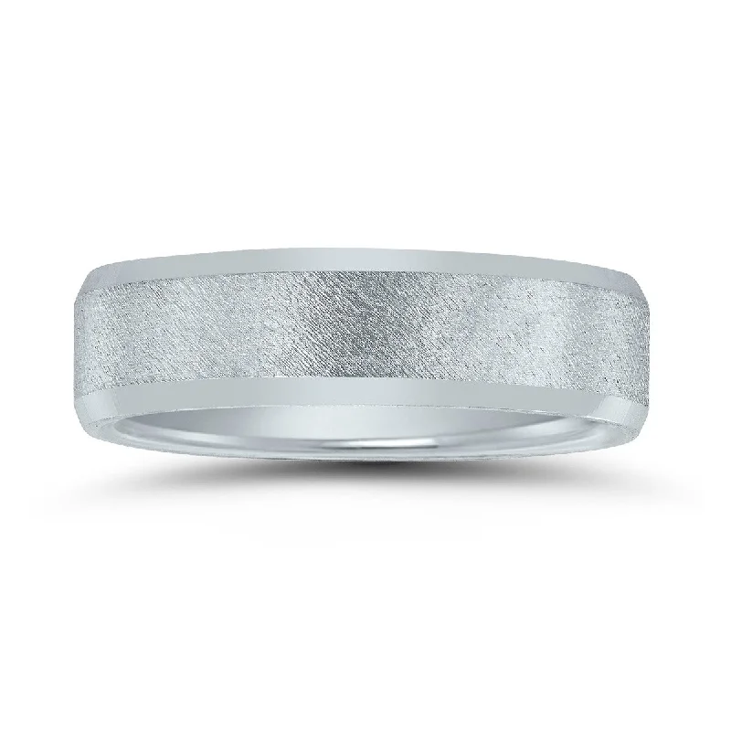 Men's 6mm Stone Finish Wedding Band in 10K White Gold