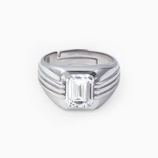 Men's Emerald Solitaire Silver Ring