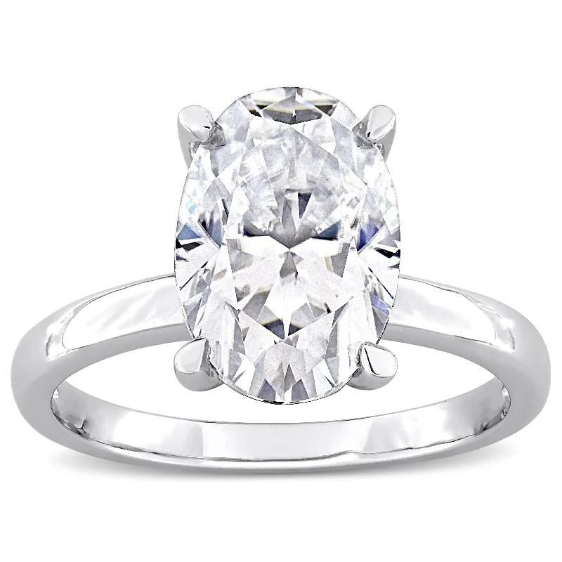 Miadora 4 1/2ct DEW Oval-cut Created Moissanite Solitaire Engagement Ring In Sterling Silver