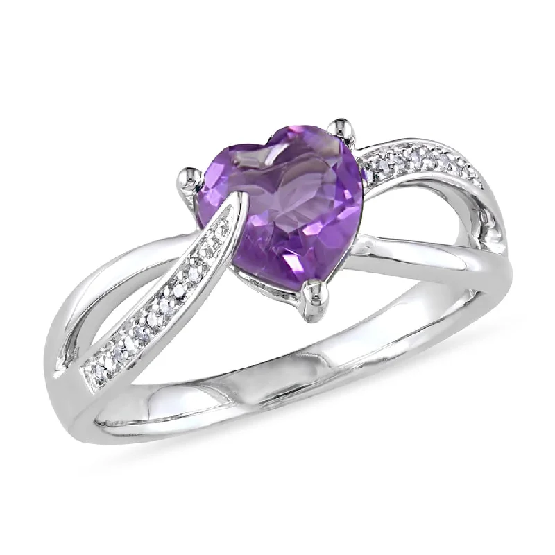 Miadora Sterling Silver Amethyst and Diamond Accent Heart Ring