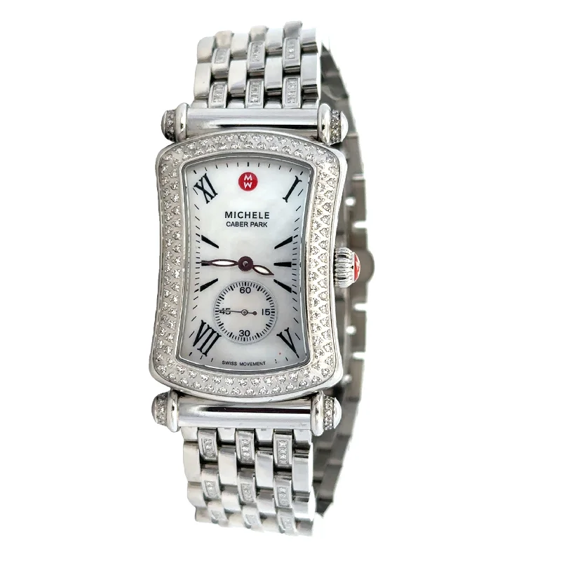 Michele Caber Park Diamond Accented Wristwatch in Stainless Steel