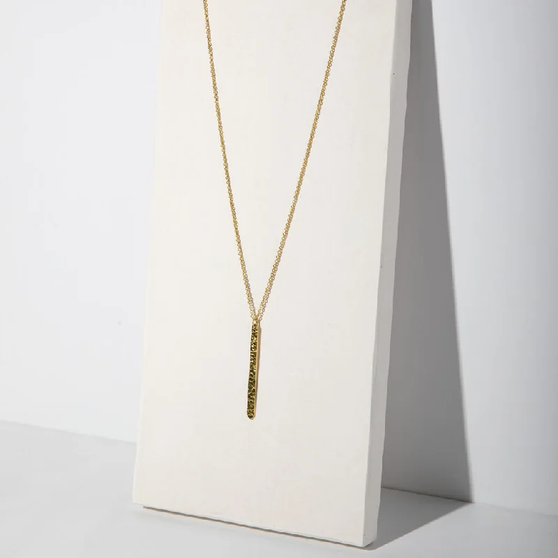 Minimal Stick Necklace - Hammered Brass