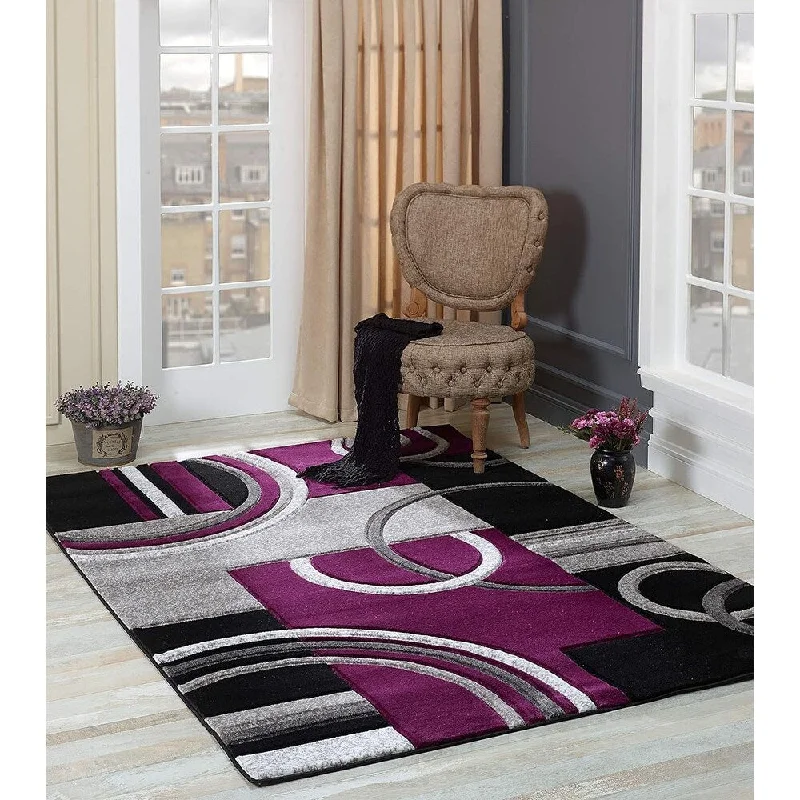 Modern 5x7 Purple Soft Hand Carved Contemporary Floor Carpet