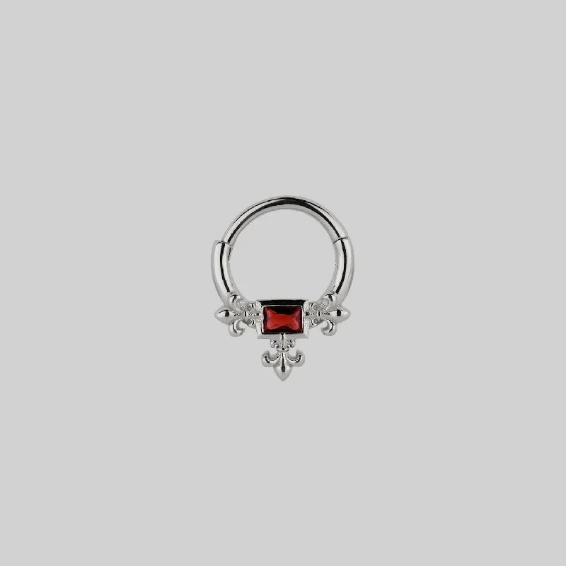 MUTINY. Medieval Garnet Septum Clicker Ring - Silver