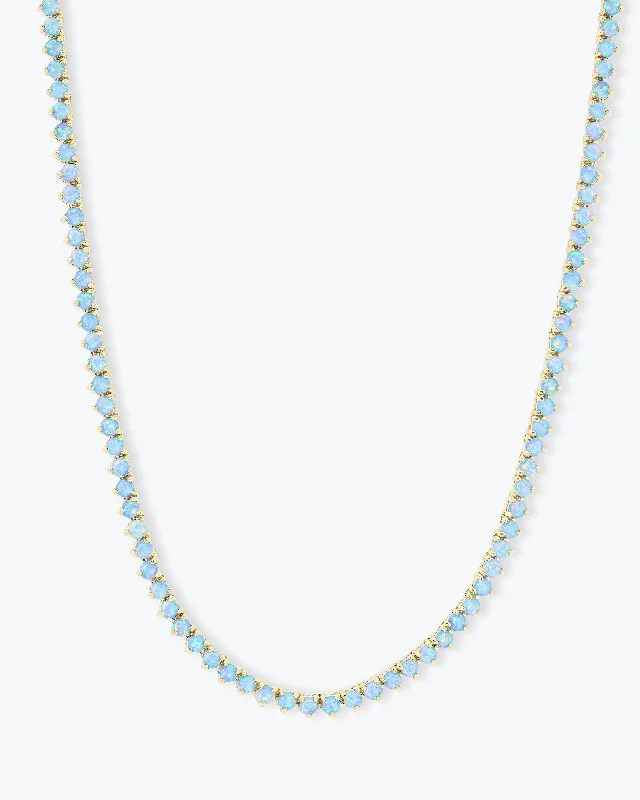 Not Your Basic Tennis Necklace 16" - Gold|Blue Opal