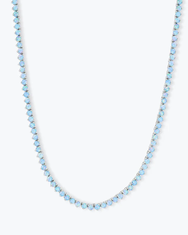 Not Your Basic Tennis Necklace 16" - Silver|Blue Opal