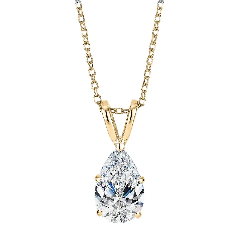 Pear solitaire pendant with 1 carat* diamond simulant in 10 carat yellow gold