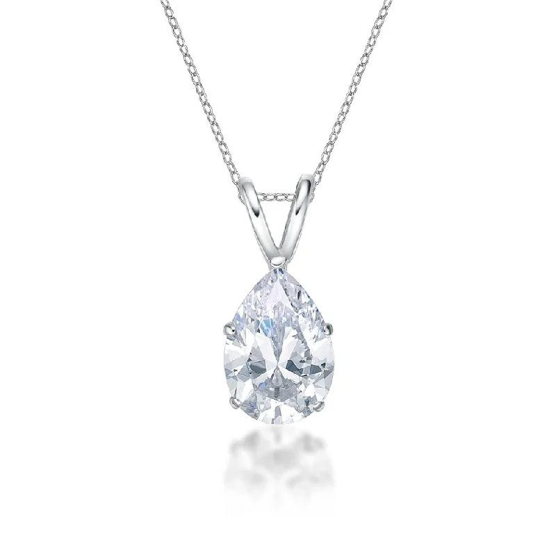 Pear solitaire pendant with 2 carat* diamond simulant in 10 carat white gold