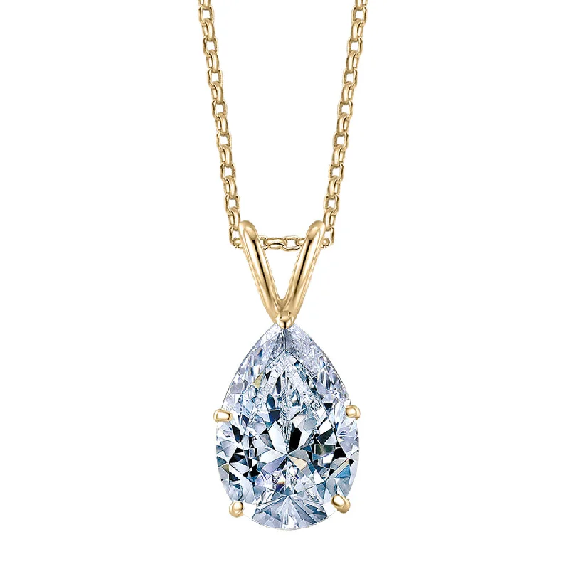 Pear solitaire pendant with 3 carat* diamond simulant in 10 carat yellow gold