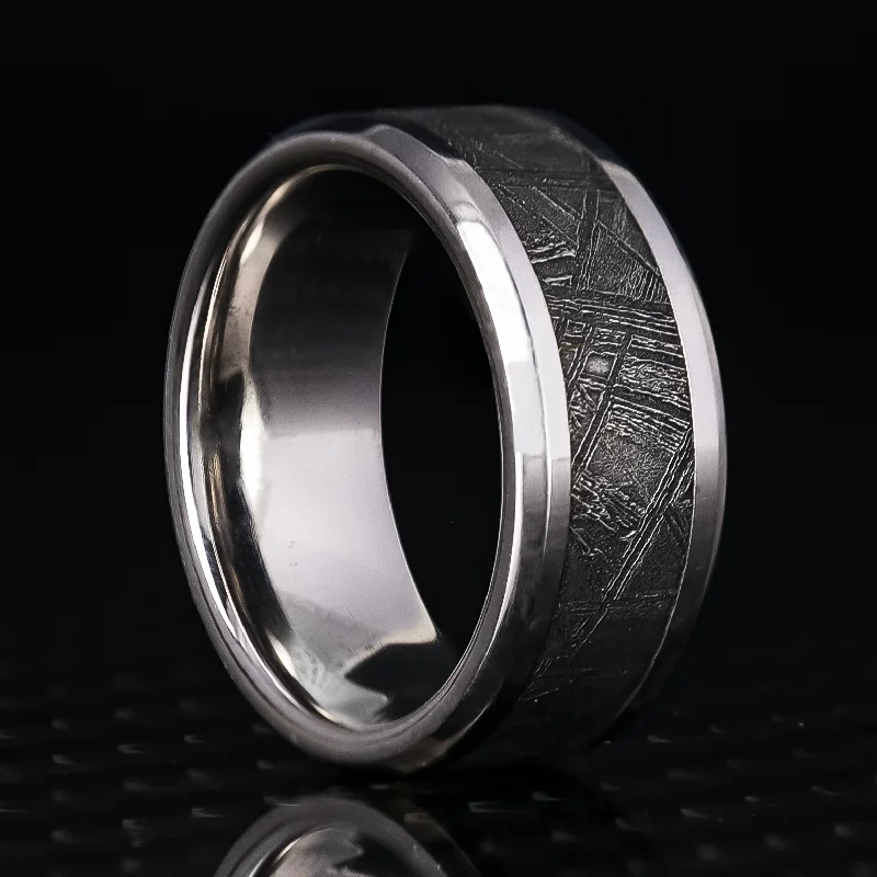 Platinum Ring with Meteorite Inlay