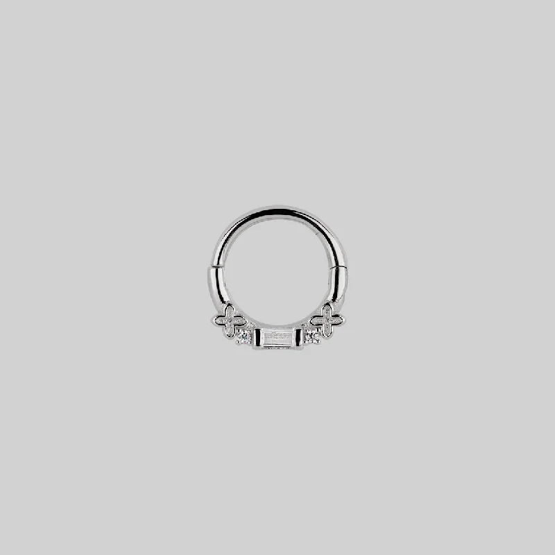 RENE. Gothic Cubic Zirconia Septum Clicker Ring - Silver