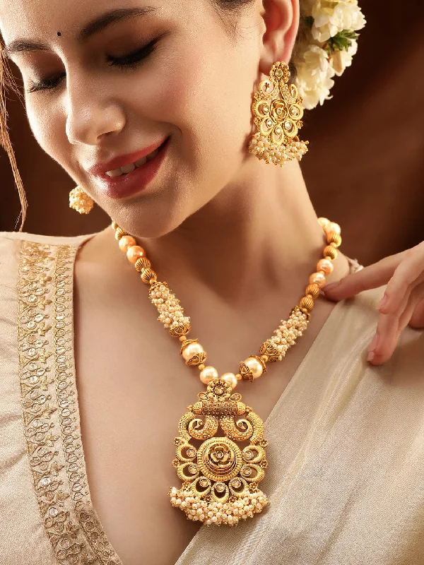 Rubans Gold-Toned Necklace Set with Radiant Charm