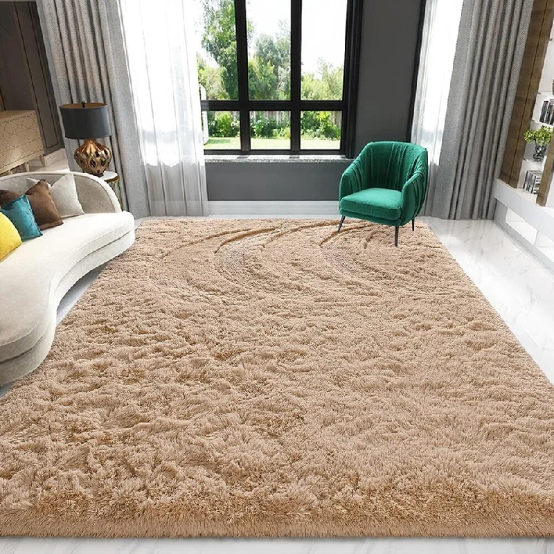 Rug Carpets Beige Area Rugs Fluffy Carpets, 4x6 Feet Indoor Plush Rug