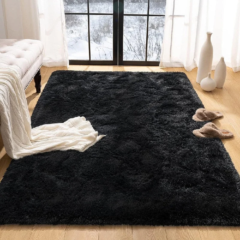 Rugs for Bedroom Long Plush 4x6 Feet Area Rug,Black