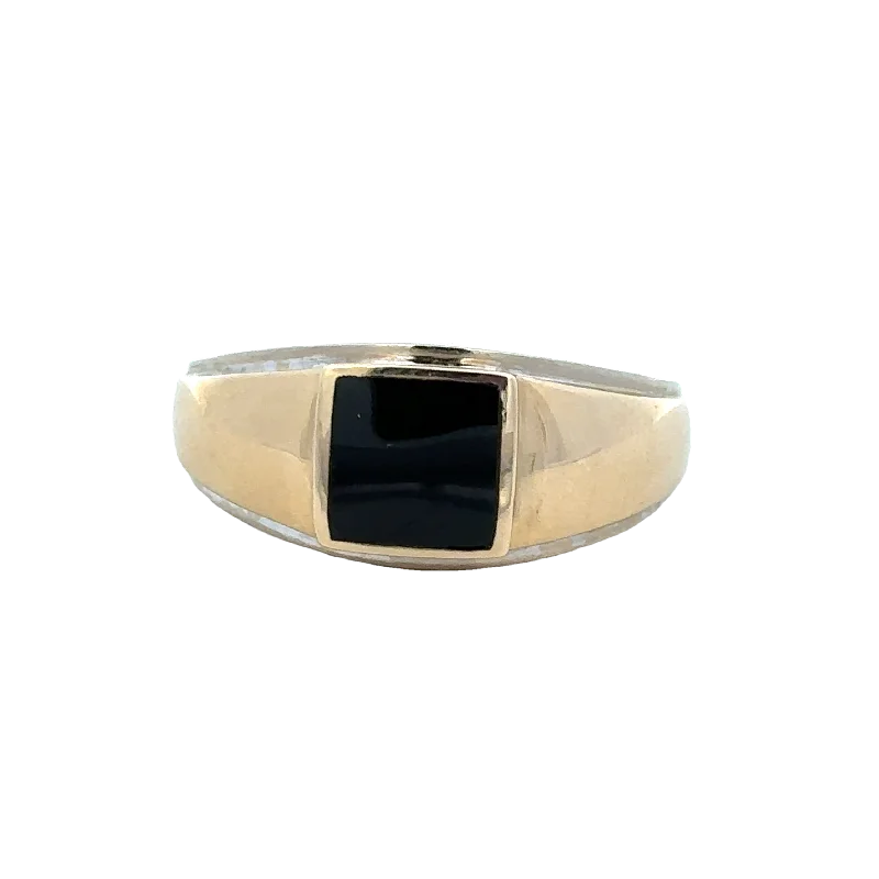 Signet Style Onyx Ring in Two Tone Gold Size 10