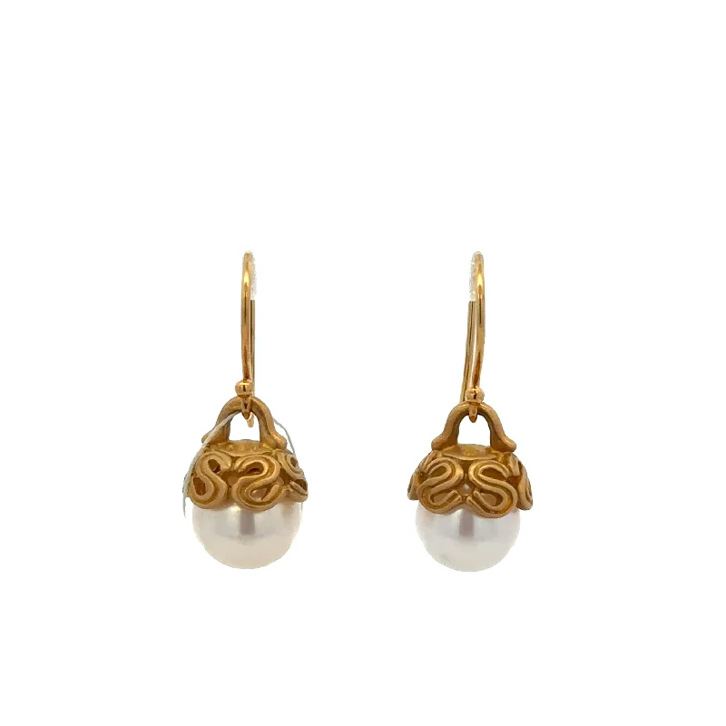 Slane & Slane Akoya Cultured Pearl Earrings in 18k Yellow Gold