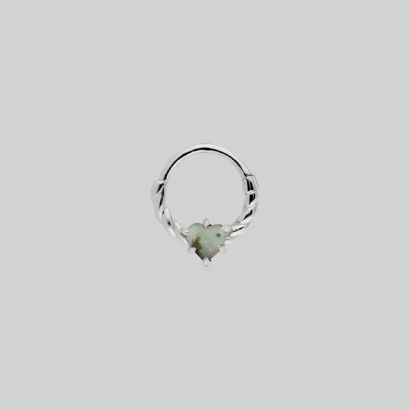 SPRITE. Clawed Heart Gemstone Septum Clicker Ring - Silver