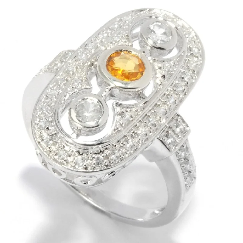 Sterling Silver 1.32Ctw Yellow Sapphire & White Cz Ring