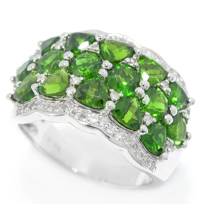 Sterling Silver Chrome Diopside & White Topaz Cluster Ring - Green