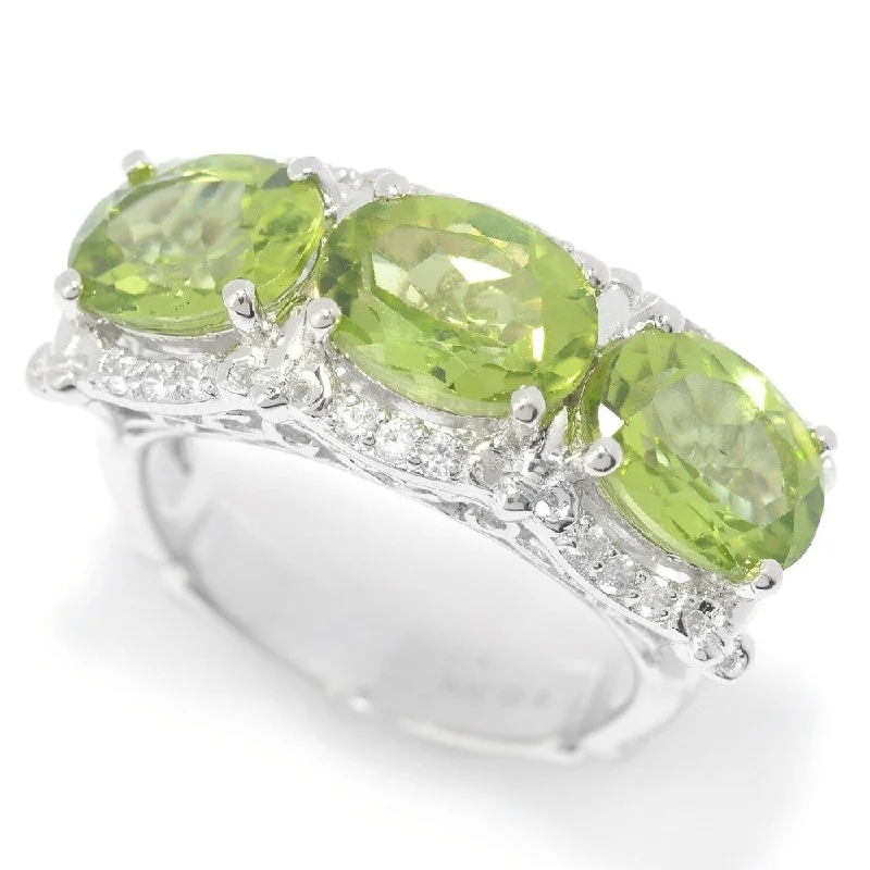 Sterling Silver Oval Peridot & White Zircon East-West Ring