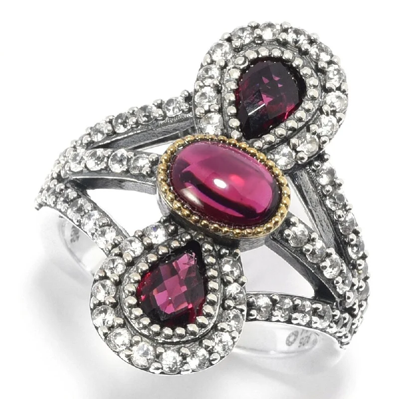 Sterling Silver Rhodolite Garnet & White Zircon Split Shank Ring