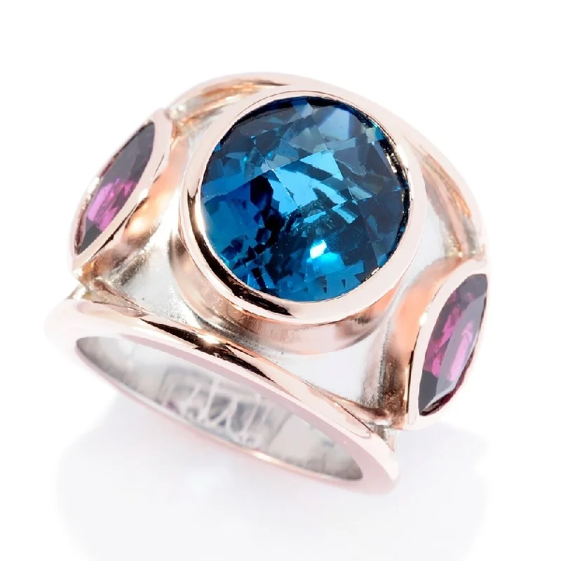 Sterling Silver Two-tone 8.80ctw London Blue Topaz & Gemstone Ring