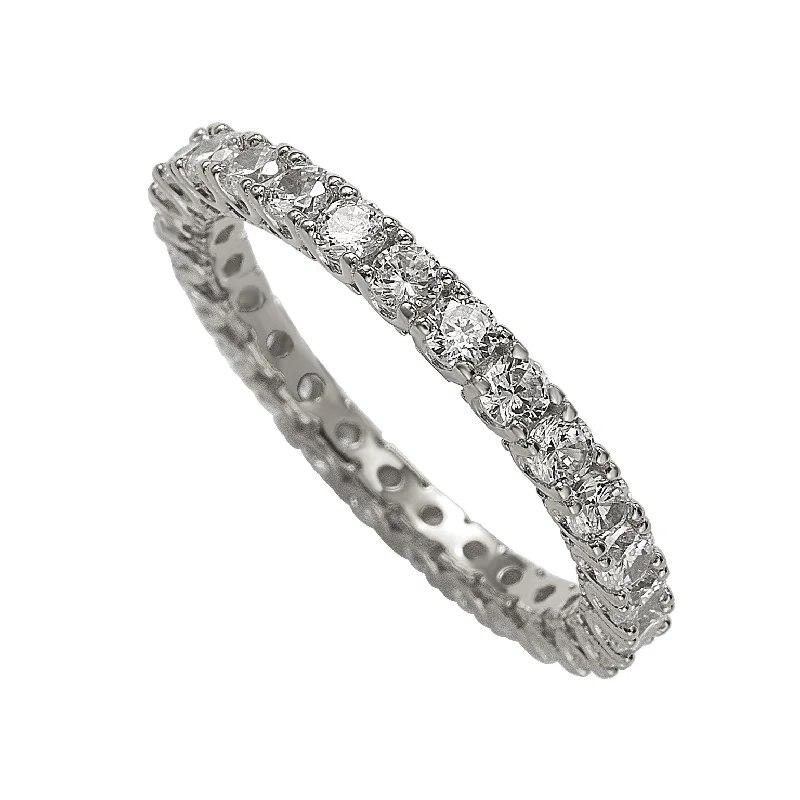 Suzy Levian Sterling Silver Cubic Zirconia Pave U Shape Setting Eternity Band